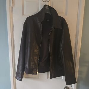 NWOT Men's Express Dark Brown Leather Bomber Jacket
